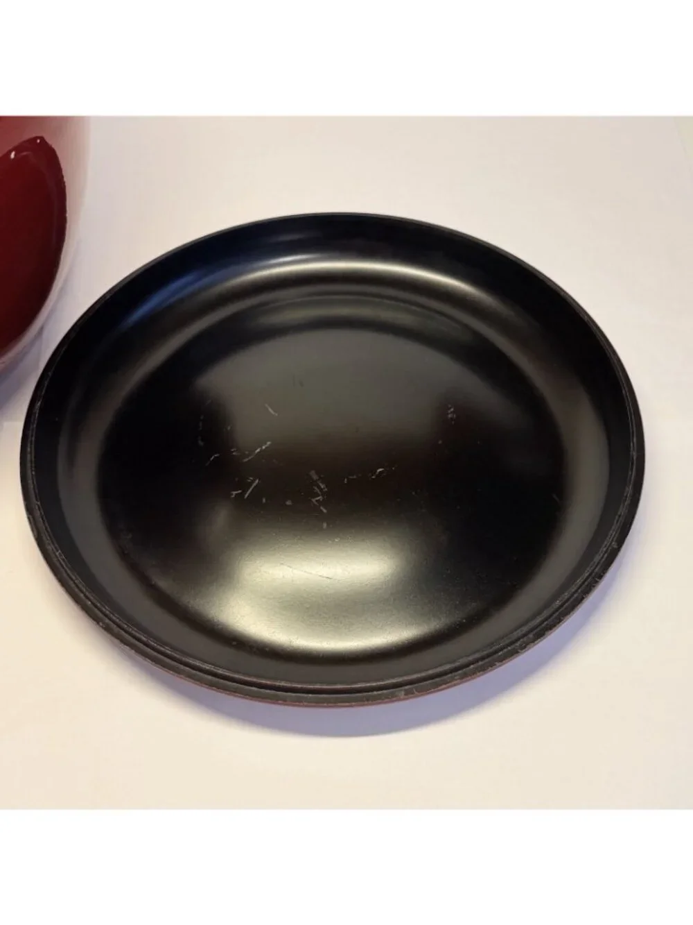 Japanese Wood Red Lacquer Ohitsu Rice Serving Bowl Mother of Pearl Inlay